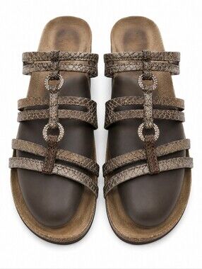 Naot Women's Brown Metallic Strappy Leather Comfort Slide Sandals Casual Walking